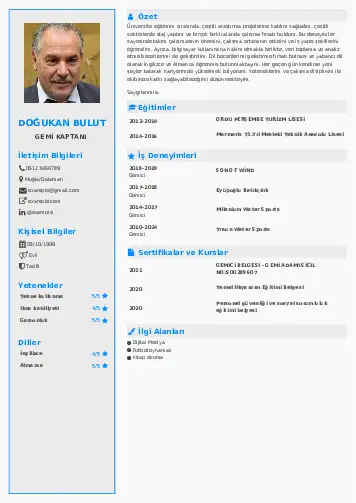 Gemi Kaptanı CV Örnekleri cv indir